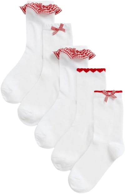 Next - Meisjes - 5 paar enkelsokken voor school met hoog katoengehalte en gingham-ruit - Wit
