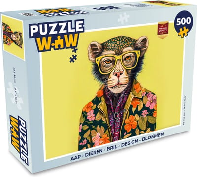 Puzzel Aap - Dieren - Bril - Design - Bloemen - Legpuzzel - Puzzel 500 stukjes
