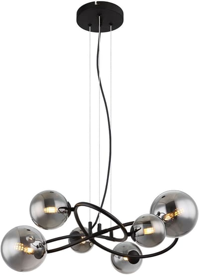 Globo - hanglamp - Riha - zwart - glas metaal smoke glas - design lamp - G9 - 56133-6H