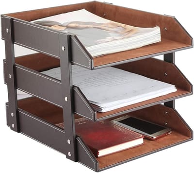 Stapelen Documenten Organizer voor Bureau, Multifunctionele Lades voor Kantoorbenodigdheden, Tijdschriften en Brievenhouder voor Efficiënte Bureauorganisatie (Bruin)