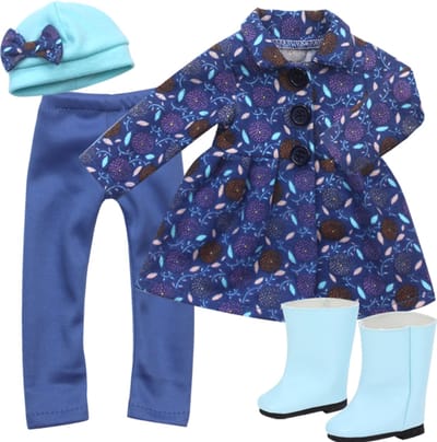 Sophia's Poppenkleding voor Modepop - Jas, Leggings, Hoed en Laarzen - Poppen Accessoires - Blauw