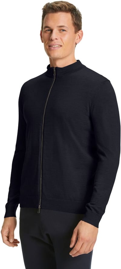 FALKE Basic New Merino Zip zacht elegante wol cardigan heren blauw - maat S
