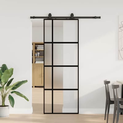 vidaXL - Schuifdeur - met - beslagset - 76x205 - cm - gehard - glas - zwart