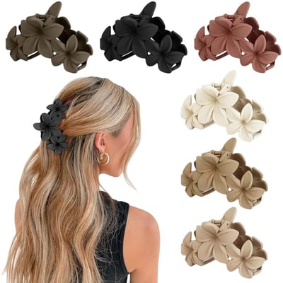 Allecto - Bloemenhaarklemmen - Grote haarklemmen - Sterke grip - 10 cm - Matte haarspelden - Geschikt voor dik haar - 6 stuks