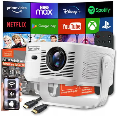 Zenwire Primeview IMC460 Beamer - Projector Full HD 1080p met 4K 8K Support - Android 14 - 950 ANSI Lumen - WiFi 6 - Bluetooth 5.4 - Autofocus - 2GB RAM / 16GB ROM