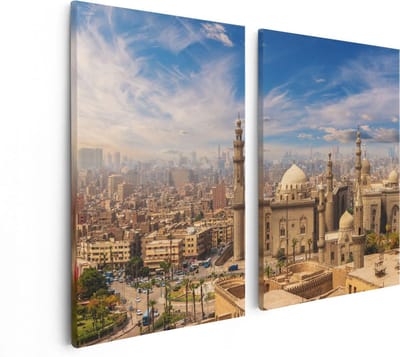 Artaza Canvas Schilderij Tweeluik Moskee in Cairo, Egypte - 80x60 - Foto Op Canvas - Canvas Print