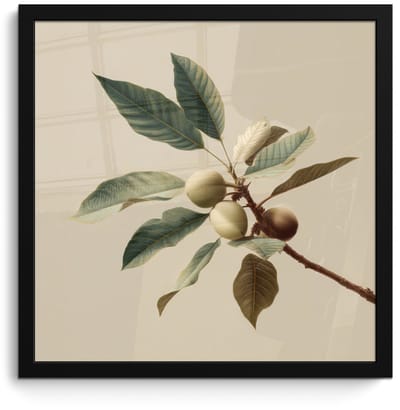 Poster in lijst - Fotolijst 40x40 cm - Posters - Tak - Groene Bladeren - Vruchten - Posterlijst zwart - Decoratie - Wanddecoratie woonkamer - Muurdecoratie slaapkamer