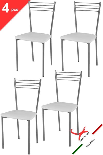 Tommychairs Elena - Eetkamerstoelen - Set van 4 - Aluminium & Wit - Kunstleer