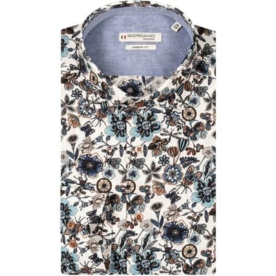 Giordano Overhemd Maggiore Allover Flower Fantasy Semi Cutaway Collar Bright White-Multi / male