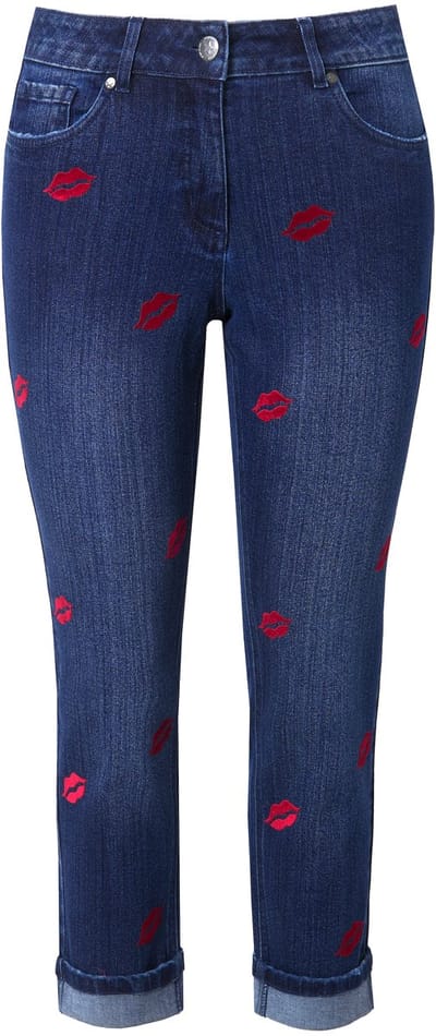 Angel of Style - Dames - 7/8-jeans straight fit vlokprint 5-pocket - Donkerblauw denim - Maat 50