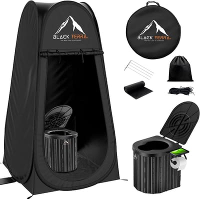 Draagbaar Toilet - Kampeer Toilet - Outdoor Gebruik - Inclusief Privacy Tent - XL Formaat - Zwart