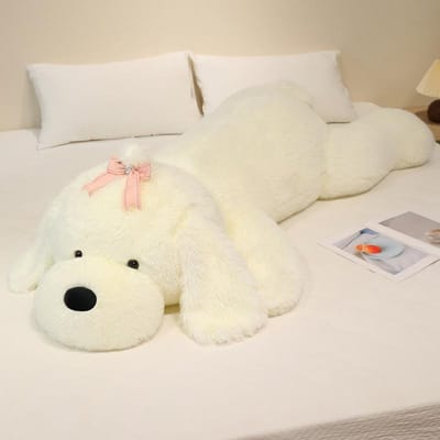 Pluizig Groot Liggend Puppy Knuffeldier Knuffelige Cartoon Hondje Pop Warme Knuffel Dierenkussen Kerstcadeau 85cm
