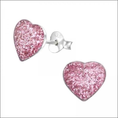 Aramat Jewels | Oorbellen | Zilveren Hartje Oorstekers – 925 Zilver -Emaille | Paars Glitter-9mm | |7mm | Zilver | Kinderen, Volwassenen | Verkleurd niet