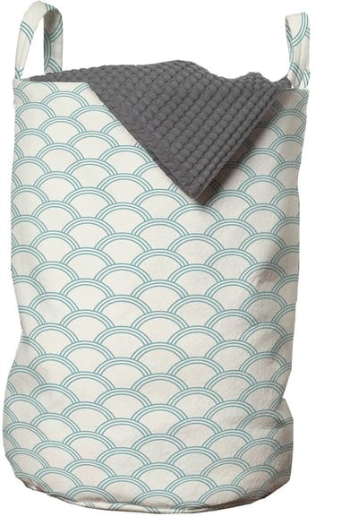 ABAKUHAUS Witte waszak, eenvoudige maritieme stijl, wasmand met handgrepen en trekkoordsluiting voor wasserettes, 33 cm breed x 49 cm hoog, turkoois-crème