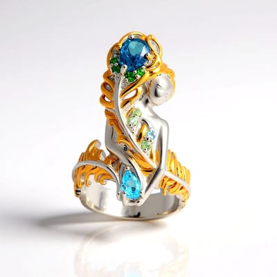 Cavill - Luxe 925 Sterling Zilveren Ring - 1,296 ct Peervormige Londen & Zwitsers Blauwe Topaas - Elegante Peridot Ring Dames
