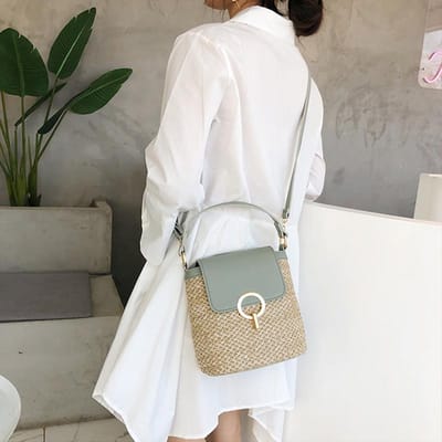 Strand Dames Reis Portemonnees en Handtassen Casual Kettingen Stro Emmer Tassen Dames Zomer Schoudertas Rotan Tassen Schoudertas Bolsa 20x12x21cm white