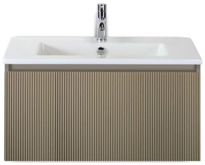 Frozen 3D Badmeubelset 80 cm - Greeplijst in Kleur - Olive - Keramische Wastafel Wit 1 Kraangat