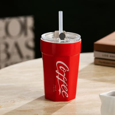 Hoge Waarde Coca-Cola Beker Grote Capaciteit Imitatie Thermosbeker met Rietje Studenten Waterbeker Grote Capaciteit Koffiebeker Keramische Beker 500ml