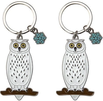 Dieren Sleutelhanger - 2x stuks - witte uil - metaal - 5 cm - Dieren cadeau artikelen - uilen