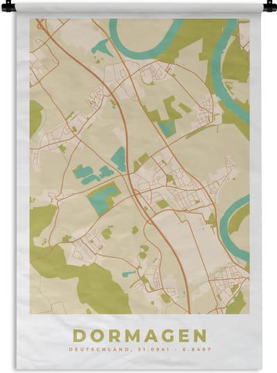 Wandkleed - Wanddoek - Stadskaart - Vintage - Dormagen - Plattegrond - Kaart - 120x180 cm - Wandtapijt