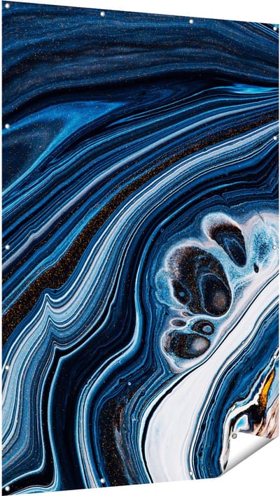 Gards Tuinposter Abstracte Kunst - Blauwe Verf - 120x180 cm - Tuindoek - Tuindecoratie - Wanddecoratie buiten - Tuinschilderij
