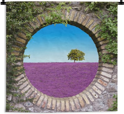 Wandkleed - Wanddoek - Lavendel - Doorkijk - Bloemen - Zomer - 180x180 cm - Wandtapijt