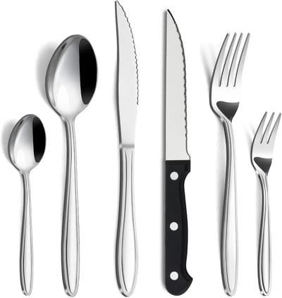 Complete Bestekset van 36 Stukken met Steakmessen, Hoogwaardig RVS voor 6 Personen, Elegante Tafelset voor Thuis, Restaurant en Feestjes, Vaatwasserbestendig