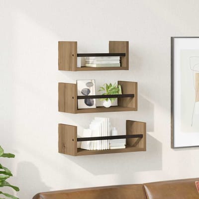 vidaXL Wandplankenset 3 st Artisan Eiken 40x16x14cm Bewerkt hout
