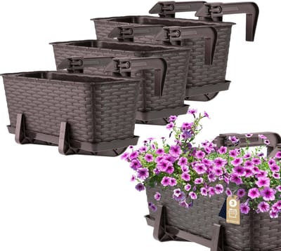 KADAX Wamat, 40 cm, set van 3 balkonbakken, kunststof plantenbak voor balkon en tuin, bruin, weerbestendig en stabiel, ideaal voor bloemen en kruiden