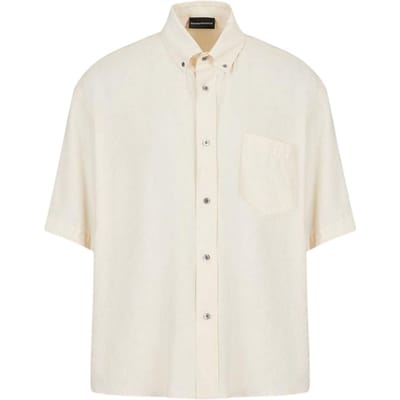 Emporio Armani EA7 Heren Relaxed Fit Overhemd met Korte Mouwen (Crème)