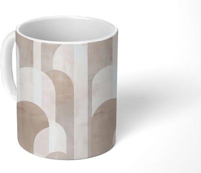 Mok - Koffiemok - Abstracte bogen - Modern - Beige - Mokken - 350 ML - Beker - Koffiemokken - Theemok