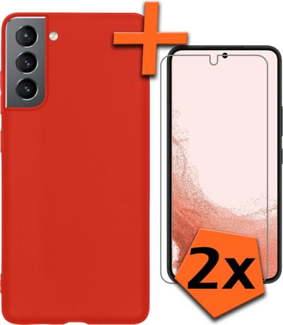 Hoes - Met 2x Screenprotector - Geschikt voor Samsung Galaxy S22 - Sterk & Shockproof - Back Cover - Siliconen Case - Telefoon Hoes - Rood