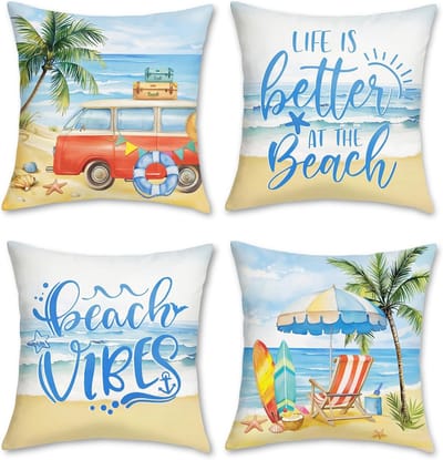 Set van 4 Sierkussenslopen 45x45 cm - Tropisch Strand & Oceaan Decoratie Kussenhoezen