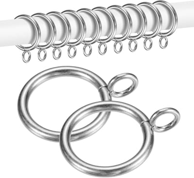 METERXITY Gordijnring met oogjes, 20 stuks, 1 inch ID, geschikt voor gordijnroede tot 7,5 cm, zilvermetalen gordijnringen voor schuifraam, badkamer, deur, douchestang