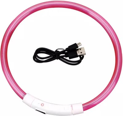 Roze LED Halsband voor honden Medium | Roze verlichte halsband | Lichtgevende Halsband Hond | Led Halsband Hond | Oplaadbaar via USB | USB Halsband LED