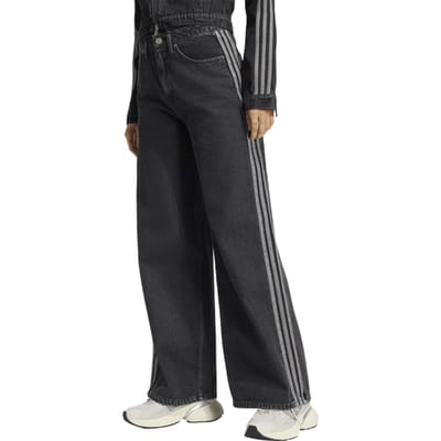 Adidas High Rise Wide Leg Denim Pants Broeken Dames - Zwart - Maat 70B / FR 85B - Katoen Jersey