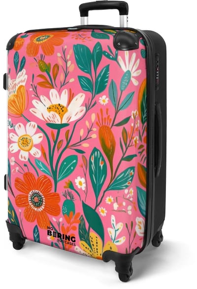 NoBoringSuitcases.com® - Koffer groot - Rolkoffer lichtgewicht - Roze met kleurrijke bloemen - Reiskoffer met 4 wielen - Reis trolley voor vrouwen - Grote valies XL - Bagagekoffer op wieltjes - 20 kg bagage - Ruimbagage middelgroot