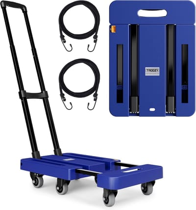 Opvouwbare Steekwagen - Dolly Kar - Materiaal Transport - 6 Wielen & Touwen - Tot 500 Pond - Blauw