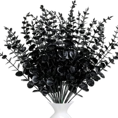 SnelShoppen - 20 Stuks Kunstmatige Eucalyptus Takken - Zwarte Eucalyptus Bladeren en Stelen - Hoge Kwaliteit Plastic - Perfect voor Bruiloften, Feeste