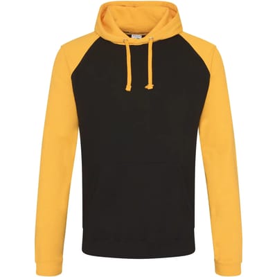 Just Hoods Baseball Hoodie JH009 - JET BLACK/GOLD - L