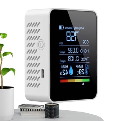 Kooldioxide Detector - Luchtkwaliteit Monitor - Binnenlucht Bewaken - Real-time Display - 9x4x7cm - Wit
