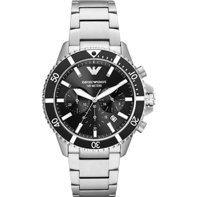 Montre Emporio Armani Diver Cadran Noir Bracelet Métal Argenté Homme Quartz AR11360 noir