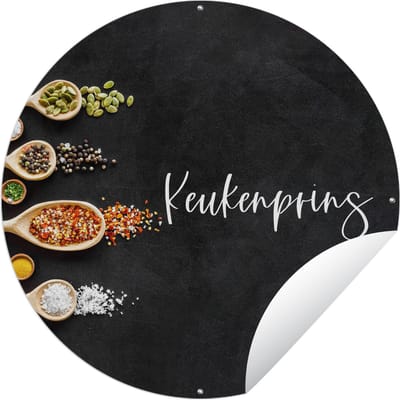 Tuincirkel Mannen - Keukenprins - Quotes - Keuken - Spreuken - 60x60 cm - Ronde Tuinposter - Buiten