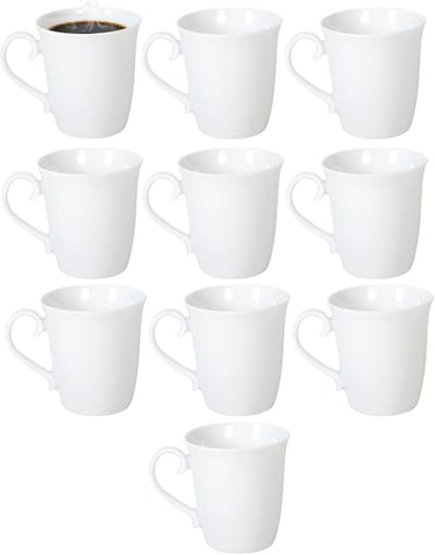 Gerimport Koffie / thee mok - sierlijk - 10x stuks - wit - 310 ml - mokken - keramiek
