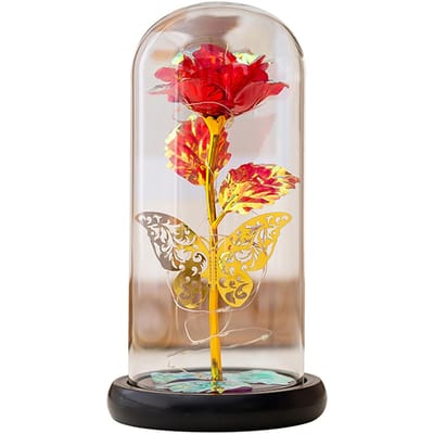 Glazen Roos Bloem LED Kleurrijk Licht Roos in Glas Eeuwige Roos Bloem Cadeau voor Vrouwen Moederdag rood