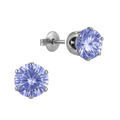 Aramat Jewels | Oorbellen | Zilverkleurige Zirkonia Oorbellen 8mm Lila | | | |8mm | Staal | Kinderen, Volwassenen | Verkleurd niet