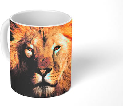 Mok - Koffiemok - Leeuw - Dieren - Zwart - Licht - Bruin - Portret - Mokken - 350 ML - Beker - Koffiemokken - Theemok