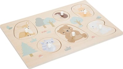 Houten Puzzel 6 Stukjes Dieren - Legpuzzel voor Kinderen - Motoriek Speelgoed - Beer - Egel - Wasbeer - Hert - Konijn - Puzzle - Puzzeltje voor Baby