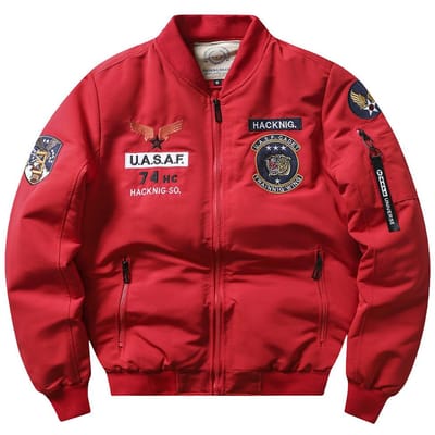 Bomberjack Heren Verdikt in Herfst en Winter Militaire Groene Katoen-gevulde Jas Tooling Jas Losse Baseball Uniform Katoen-gevulde Jas. M rood