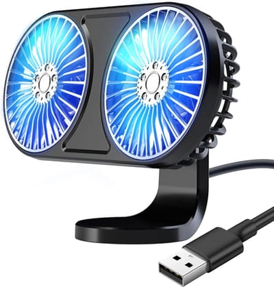 VHV - Auto ventilator - dubbele USB ventilator voor auto - USB aansluiting - 3 snelheden - 360° verstelbaar - 16.7*6.9*7.9cm - met sfeerverlichting - stille werking - voor auto, camper, onderweg en kantoor